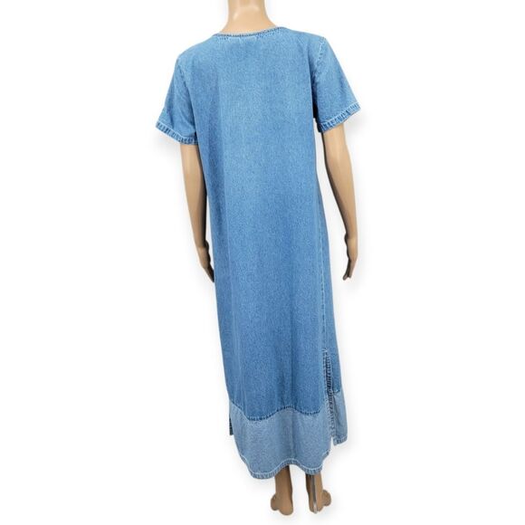 Bleu Bayou Vintage 90s Denim Dress with Daisy Patchwork Embroidery Cottagecore - Picture 3 of 10